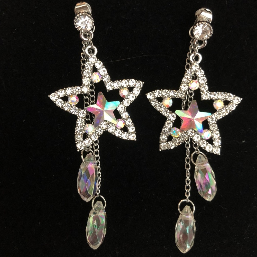 LAST ONE‼️Crystal Big Shiny Star tassel Earrings - Picture 3 of 5